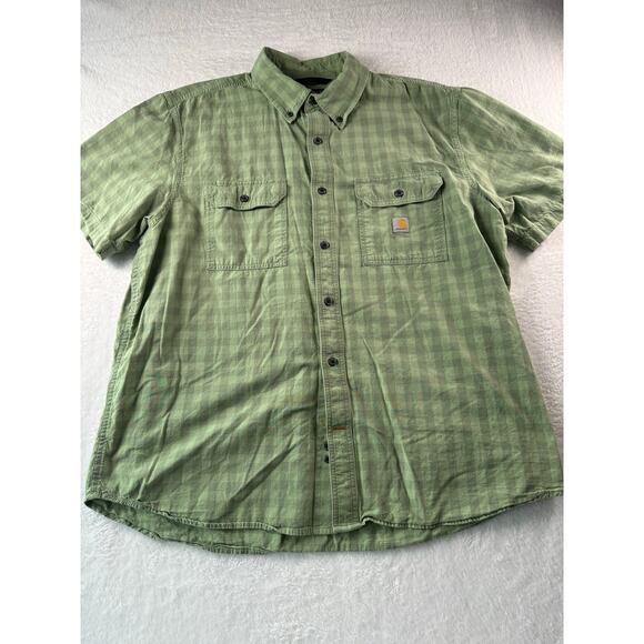 Carhartt Loose Fit Mens Work Shirt Size XL Plaid Rugged Short Sleeve Button Up - Picture 1 of 7